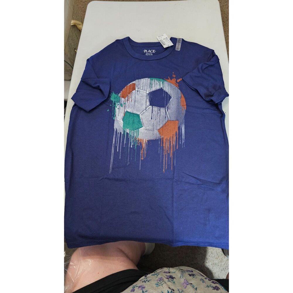 The Children's Place Boys Soccer Ball Graphic T-Shirt XL 14 Blue NWT